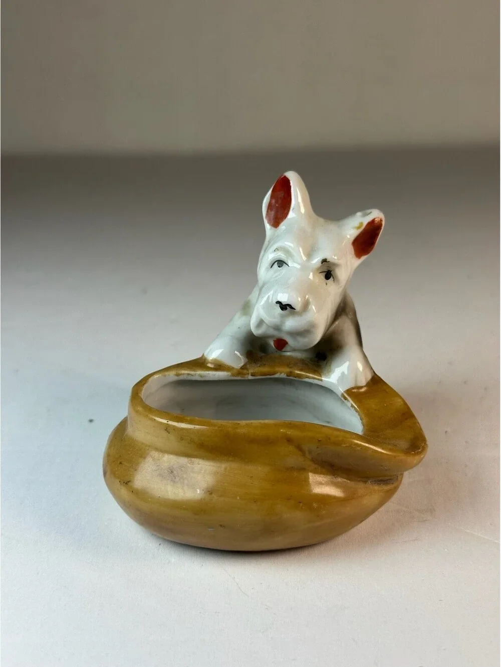 Vintage Occupied Japan Ceramic Dog Figurine Planter Trinket Dish D-3